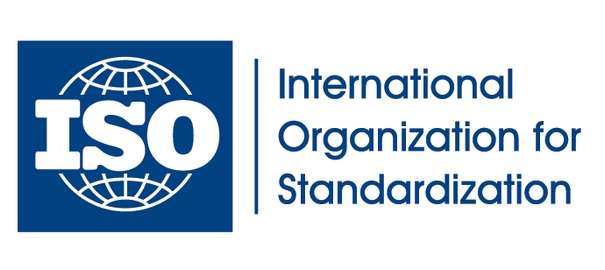 A blue and white logo for the international organization of standards.