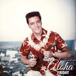 A man in hawaiian shirt holding a ukulele.