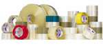 Various types of adhesive tape rolls.